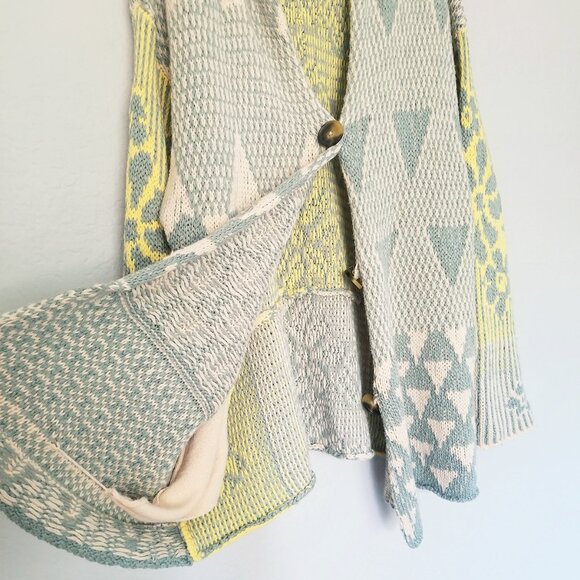 Free People Tate Knit Cardi Cardigan Sweater XL Sage Sunshine Combo $168 Slouchy - Picture 14 of 16
